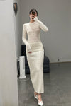 SWAYING/KNIT striped diagonal sleeve bottoming shirt SW23AW1T14 white